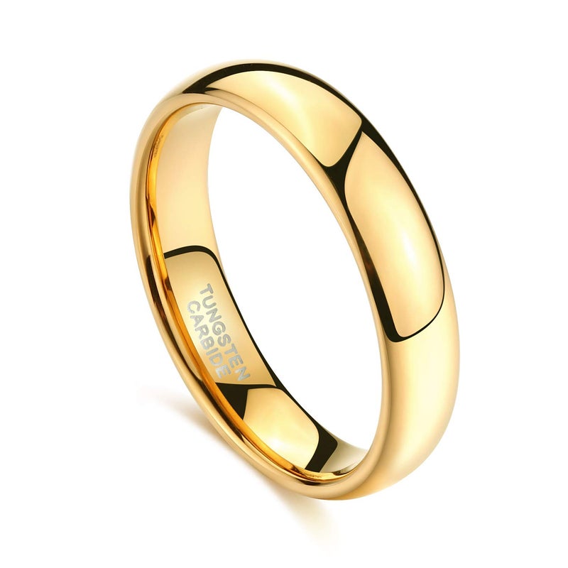 TRUMIUM 4mm Tungsten Wedding Band Ring for Men Women 24K Gold Plated Domed High Polished Comfort Fit 12 - Image 2